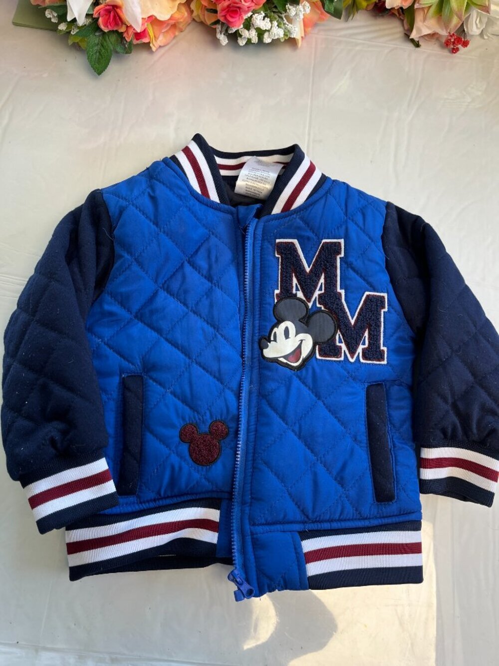 Disney Junior Mickey Mouse Quilted Varsity Bomber Jacket Blue 2T Toddler Zip - Picture 1 of 6